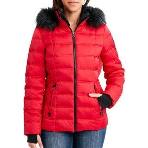 New Nautica Faux Fur Trim Hooded Midweight Puffer Jacket